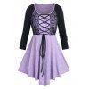 T-shirt D'Halloween Crâne Panneau en Dentelle de Grande Taille à Lacets - multicolor 3X