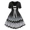 Plus Size Bowknot Tribal Print Flare Dress - BLACK 2X