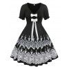 Robe Evasée Tribal Imprimée de Grande Taille avec Nœud Papillon - Noir 3X