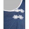 Plus Size Frog Buttons Floral Print T-shirt - BLUE 4X