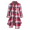 Chemise Tunique à Carreaux avec Poche Poitrine de Grande Taille en Vichy - Rouge L