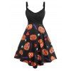 Plus Size Crossover Pumpkin Print Halloween Dress - BLACK 1X