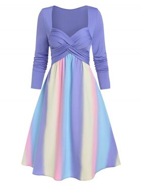 Rainbow Stripes Print Criss-cross Dress