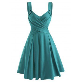 

Criss Cross Mock Button Sweetheart Dress, Green