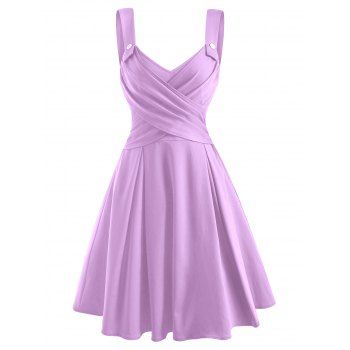 

Criss Cross Mock Button Sweetheart Dress, Purple