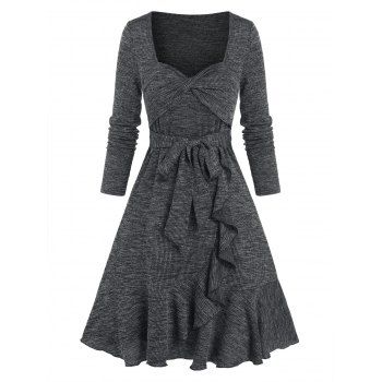 

Front Tie Twist Flounce Asymmetrical Dress, Dark gray