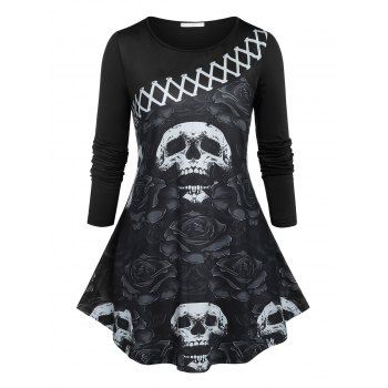 

Plus Size Halloween Skull Print T-shirt, Black