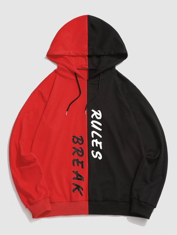 Sweat à Capuche Bicolore Break Rules Imprimé - Rouge S