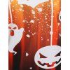 T-shirt D'Halloween à Imprimé Citrouille et Chauve-souris avec Haut à Bretelle en Dentelle - Orange Foncé L