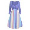Rainbow Stripes Print Criss-cross Dress - multicolor XXL