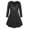 T-shirt Déchiré Fleur de Grande Taille à Manches Longues avec Strass - Noir 2X