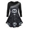 T-shirt D'Halloween à Imprimé Crâne de Grande Taille - Noir 2X