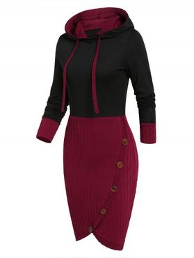 Two Tone Hooded Button Knitted Dress