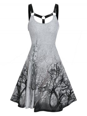 Lace Up Trees Pattern O Ring Dress