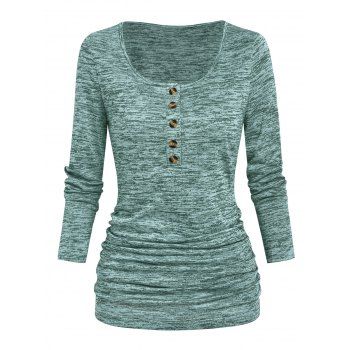 

Buttons Marled Ruched T Shirt, Light green
