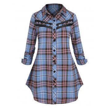 

Plus Size Plaid Pattern Rings Shirt, Blue