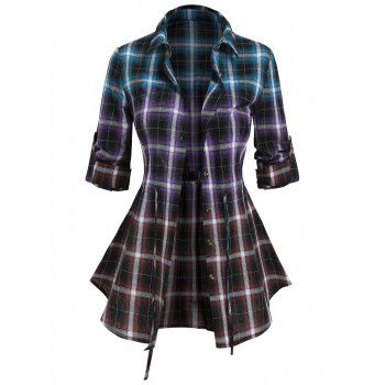 

Button Up Plaid Drawstring Tie Blouse, Multicolor