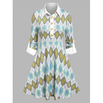 

Argyle Pattern Half Button Sweater Dress, Light green