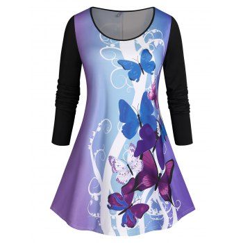 

Plus Size Ombre Butterfly Long Sleeve T-shirt, Purple