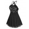 Plus Size Lace Panel Crisscross Babydoll Dress - BLACK L