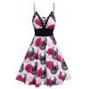 Robe à Imprimé Fleur Crâne à Bretelle Fine à Lacets en Ligne A - Rose clair L