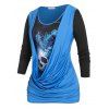 T-shirt D'Halloween à Imprimé Crâne de Grande Taille - Bleu 2X
