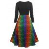 Button Rainbow Snakeskin Printed Flare Dress - BLACK XXXL