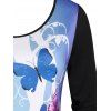 T-shirt Ombre à Papillon à Manches Longues Grande Taille - Pourpre 1X