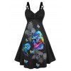Robe D'Halloween à Imprimé Rose Crâne Anneau en O de Grande Taille - Noir 5X