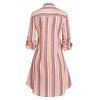 Double Pockets Striped Print Shirt Dress - RED M