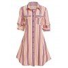 Robe Chemise Rayée Imprimée à Double Poches - Rouge L