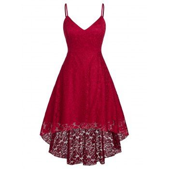 

Plus Size Lace High Low Midi Dress, Red