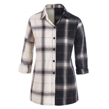 

Plus Size Half and Half Plaid Button Up Shirt, Black