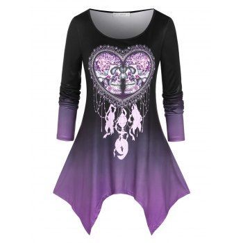 

Plus Size Heart Skull Ombre Handkerchief Long Sleeve Tee, Purple