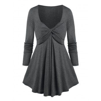 

Twist Front Heathered Long Sleeve T-shirt, Gray