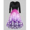 Plus Size Crossover Ombre Color Floral Print Dress - BLACK L