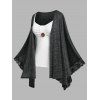 Cardigan Mouchoir Manches Chauve-souris à Ourlet en Dentelle de Grande Taille et Débardeur - Gris Foncé 5X