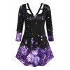 T-shirt Découpé Imprimé Rose Grande Taille - Noir L