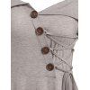 Cold Shoulder Lace-up Heathered Dress - LIGHT COFFEE XL