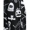 Robe D'Halloween à Imprimé Citrouille Crâne et Chauve-souris sans Manches à Lacets - Noir XL