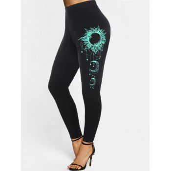 

Sun Moon Print High Waisted Skinny Pants, Black