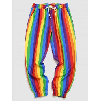 

Rainbow Striped Print Jogger Pants, Multicolor