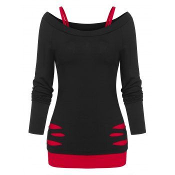 

Ripped Faux Twinset T-shirt, Black