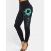 Pantalon Moulant à Imprimé Lune et Soleil à Taille Haute - Noir L
