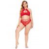 Plus Size Lace Cutout Tied Sexy Halter Bralette Set - RED XL