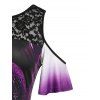 Plus Size Cold Shoulder Butterfly Print Lace Panel  Dress - PURPLE L