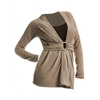 

Long Sleeve O-ring Heathered Faux Twinset T-shirt, Light coffee