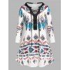 Plus Size Feather Geometric Print Lace Up Tunic Tee - WHITE L