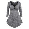 T-shirt Découpé Chiné à Manches Longues de Grande Taille - Gris Clair 3X