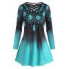 T-shirt Ombré Motif en Treillis de Grande Taille à Manches Longues - Vert XL